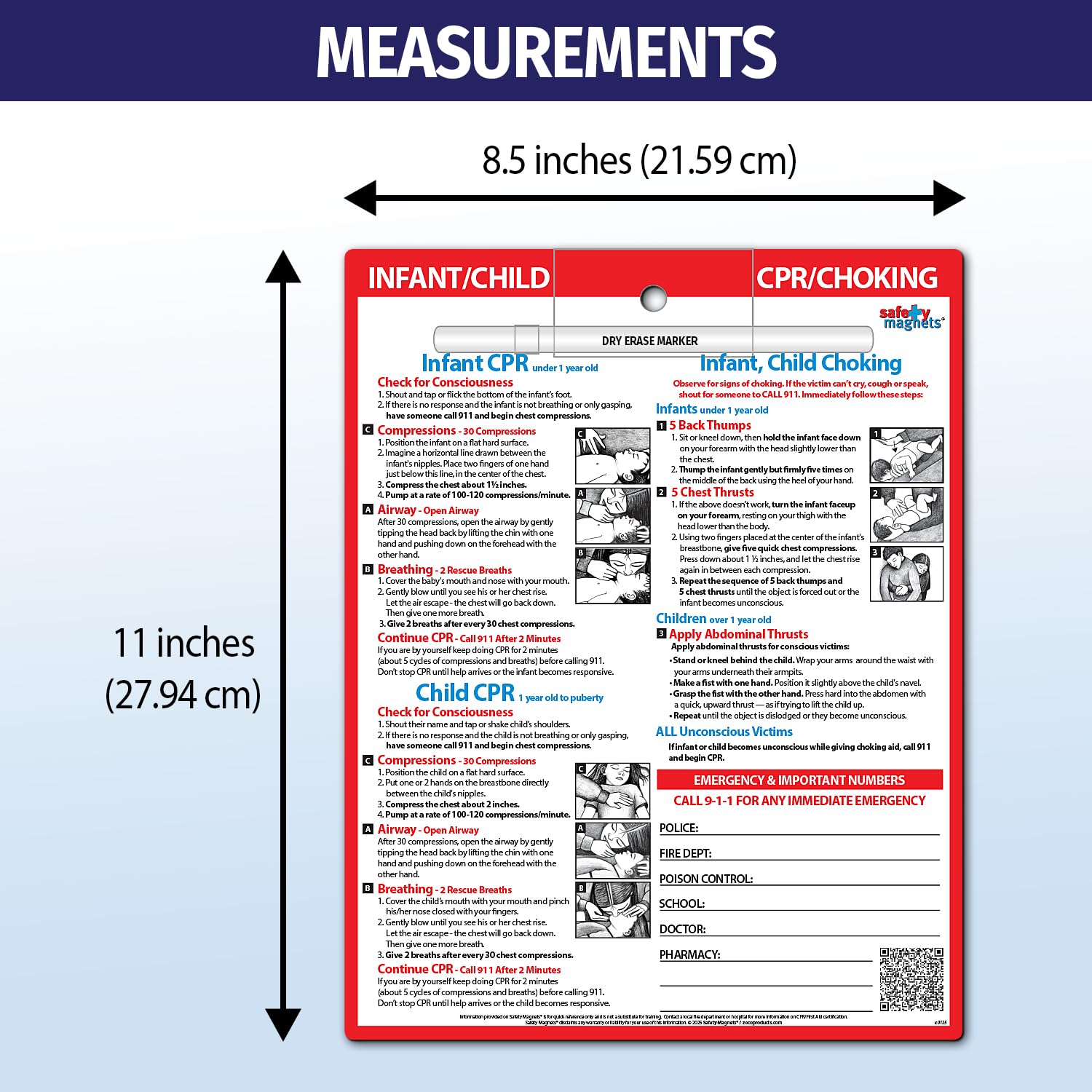 Safety Magnets ZOCO writable emergency contact area with dry erase space.