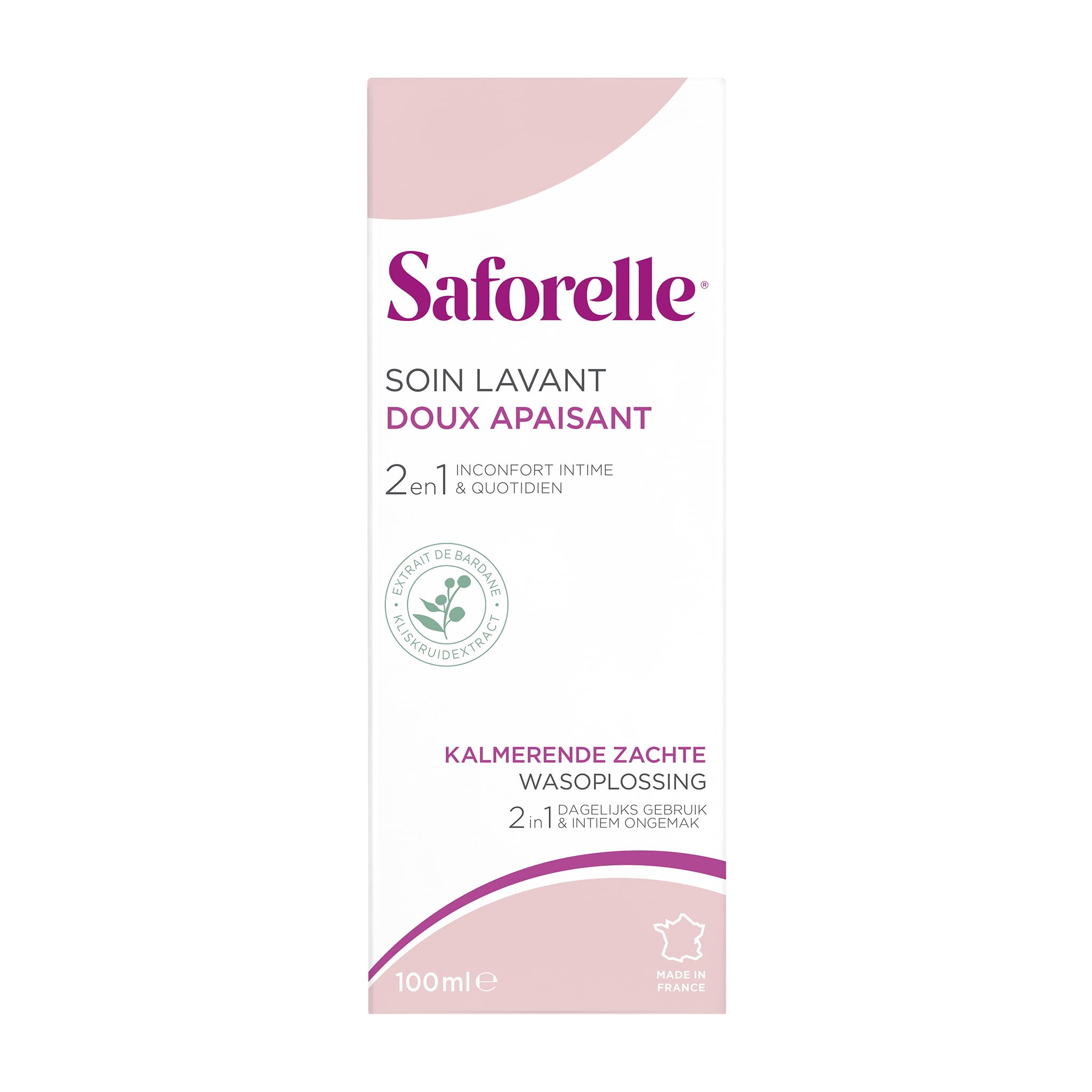 Saforelle burdock extract graphic highlighting soothing botanical ingredients.
