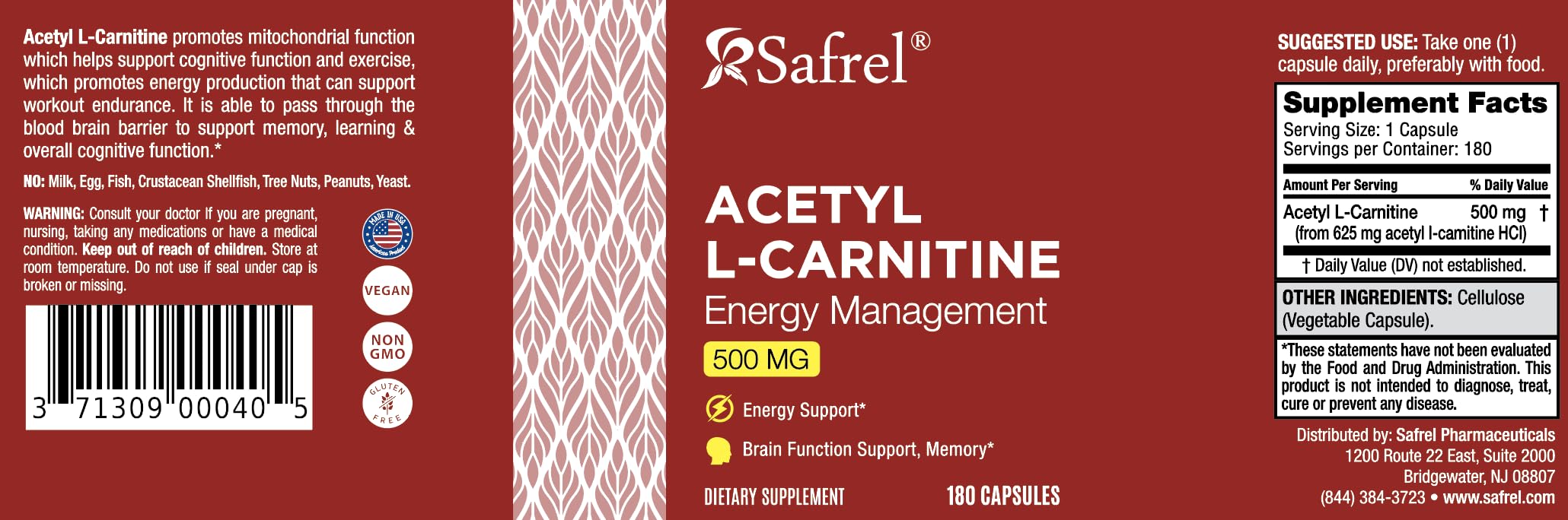 Safrel Acetyl L-Carnitine capsules pack illustrating value and consistency for daily use