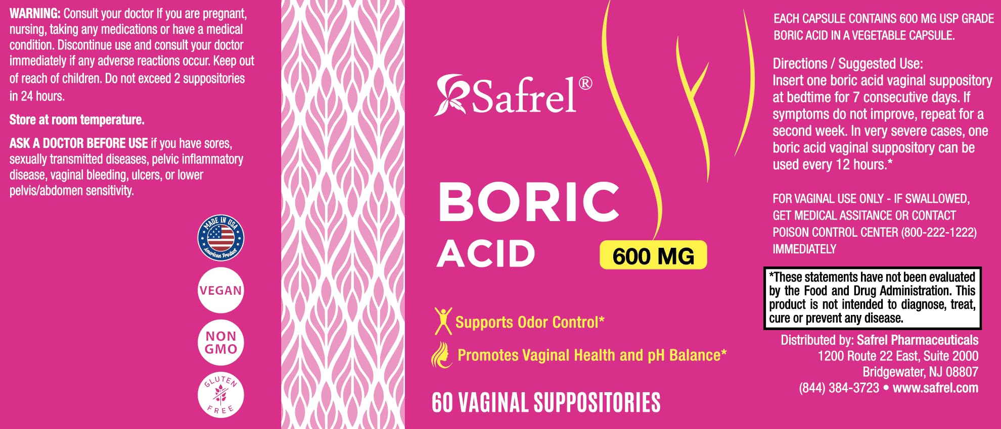 Safrel boric acid vaginal suppositories in use during nightly routine for balance and freshness