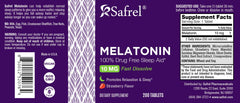 Safrel melatonin 10mg vegan gluten free non GMO strawberry flavor bottle supports bedtime routine