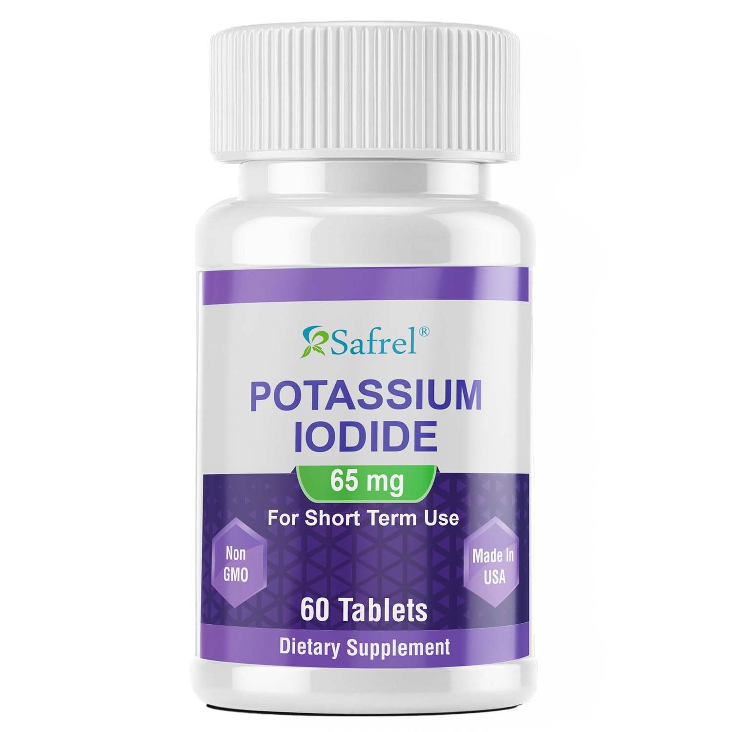 Safrel Potassium Iodide bottle front view for preparedness and easy access