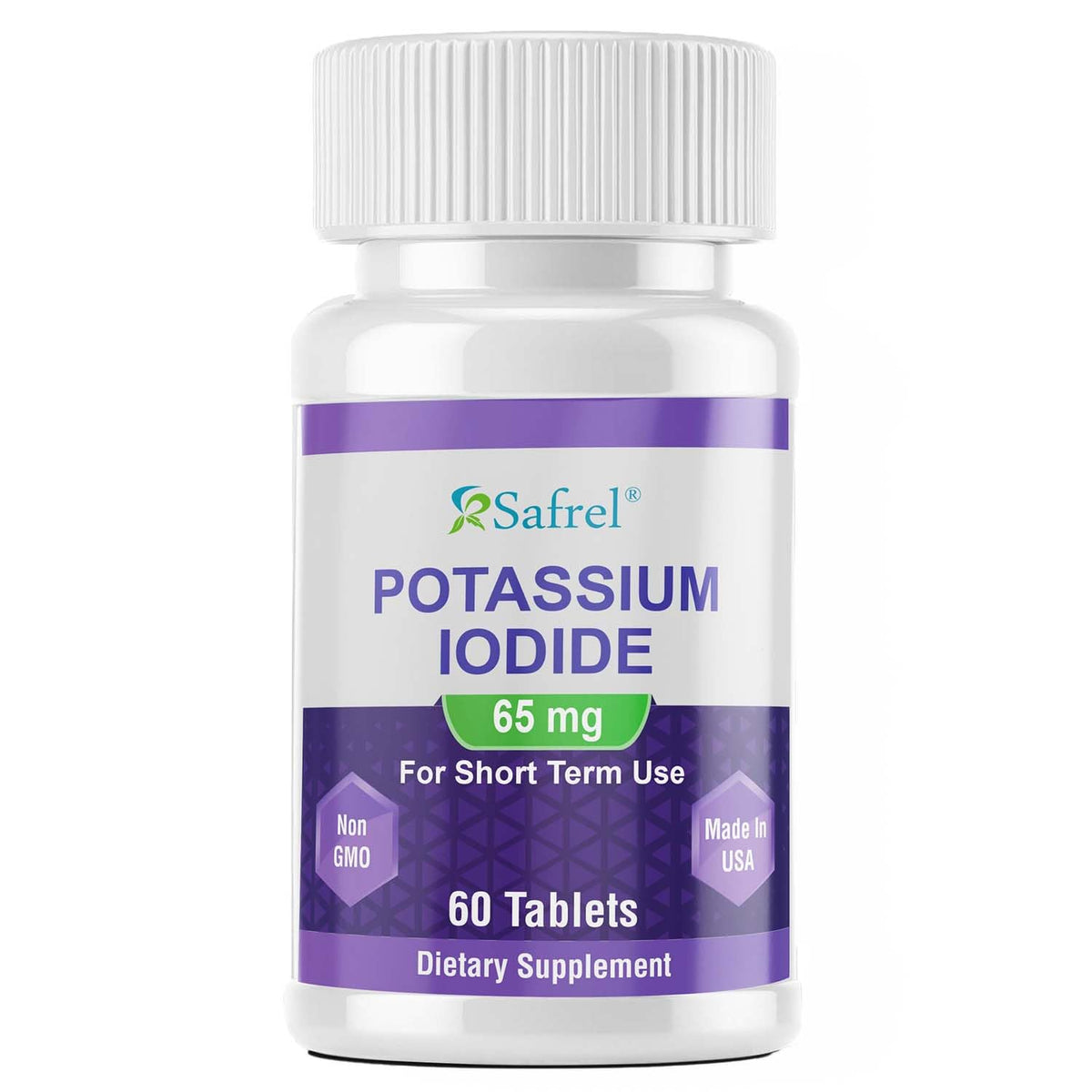Safrel Potassium Iodide bottle front view for preparedness and easy access
