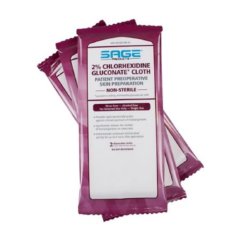 Sage 2% CHG cloths in a 3-pack for convenient cleansing routines