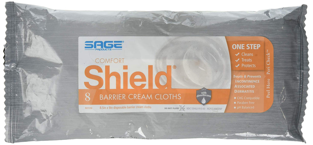 Sage Comfort Shield cloths package front for quick incontinence skincare