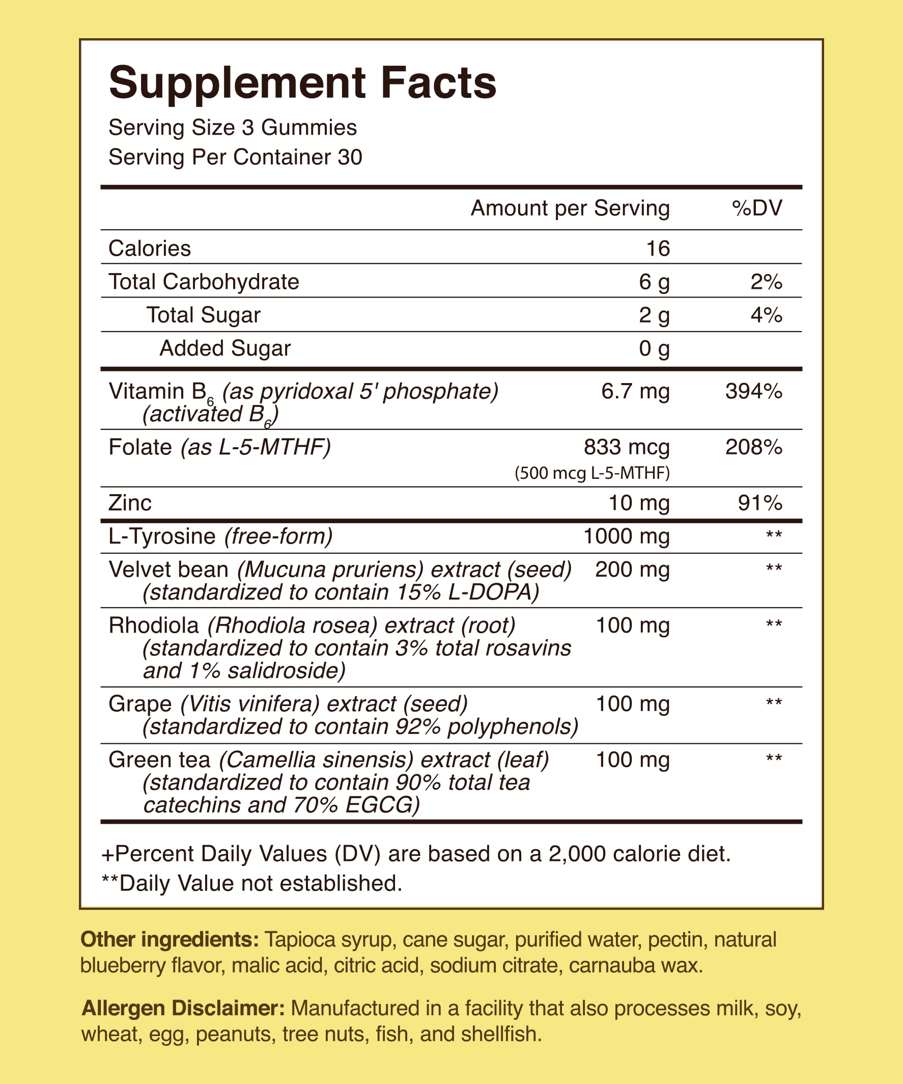 sages-of-the-ages dopamind gummies bottle back with nutrition details.