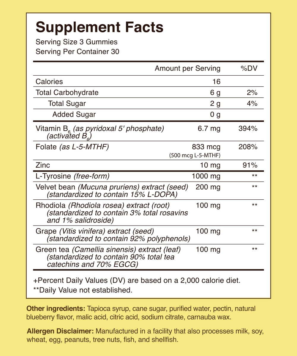 sages-of-the-ages dopamind gummies bottle back with nutrition details.