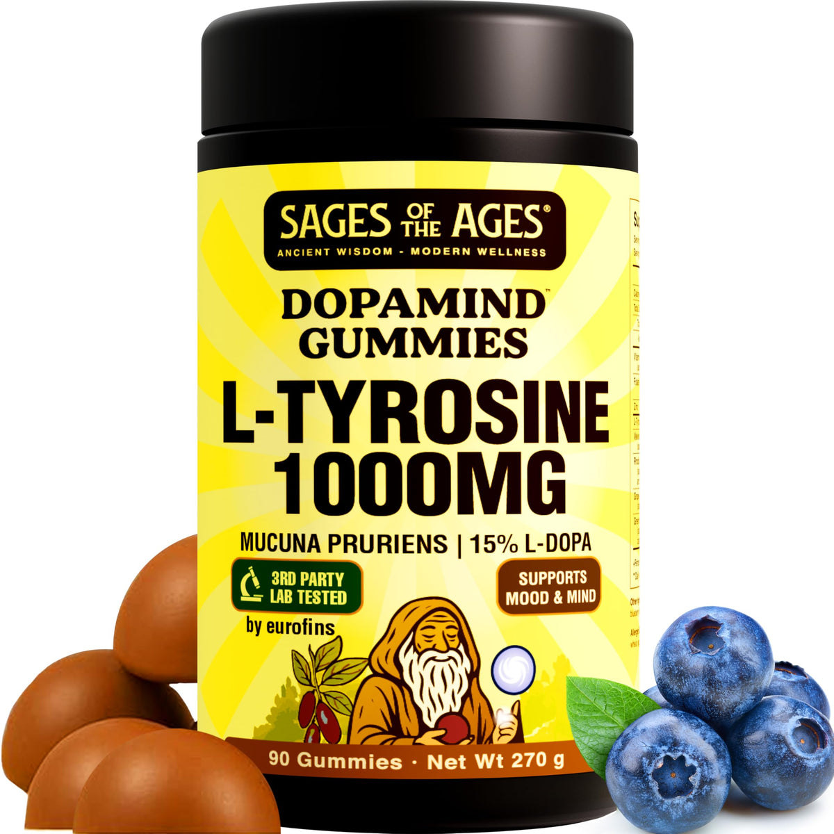 sages-of-the-ages dopamind gummies bottle front for daily focus support.