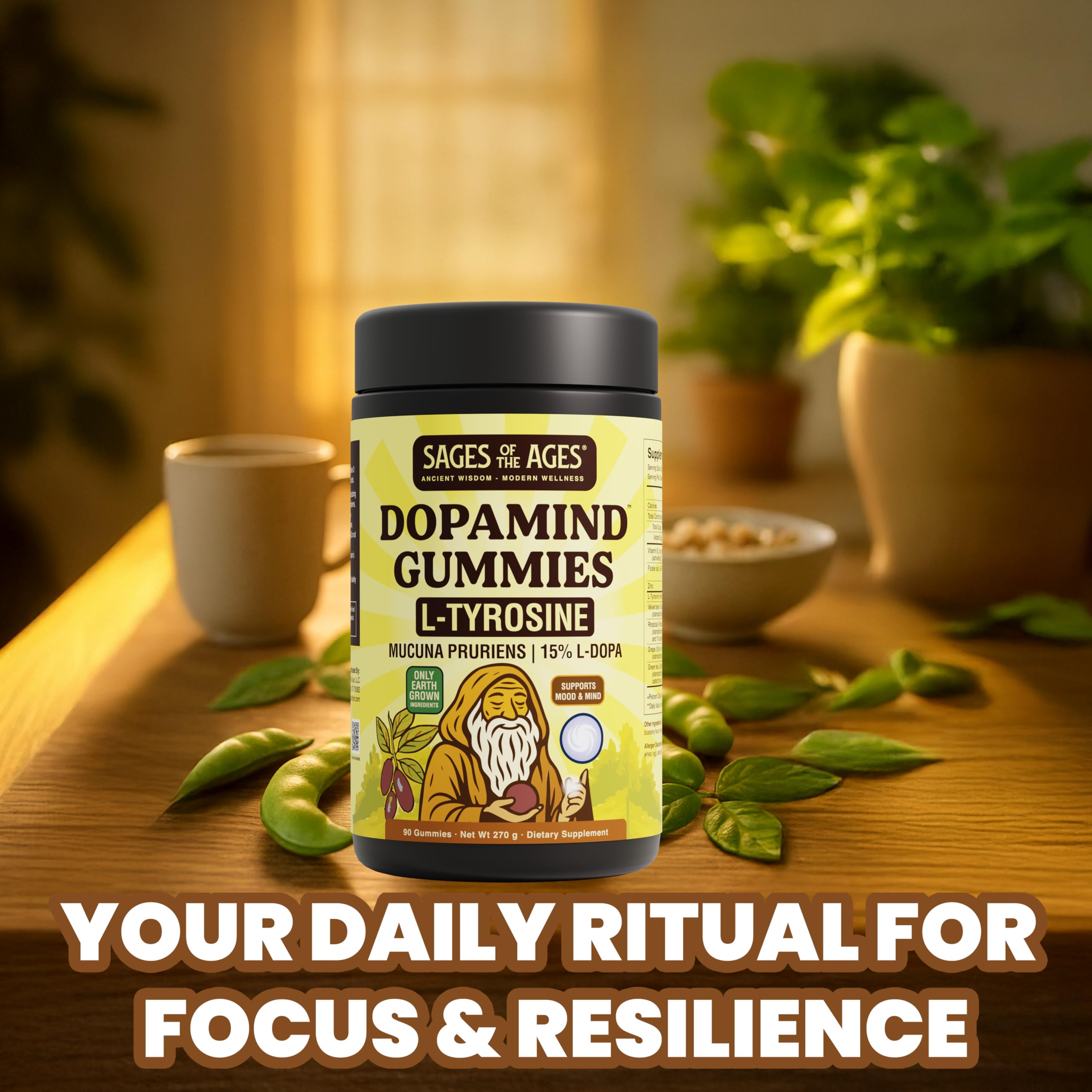 sages-of-the-ages dopamind gummies ingredients list including l-tyrosine and folate.