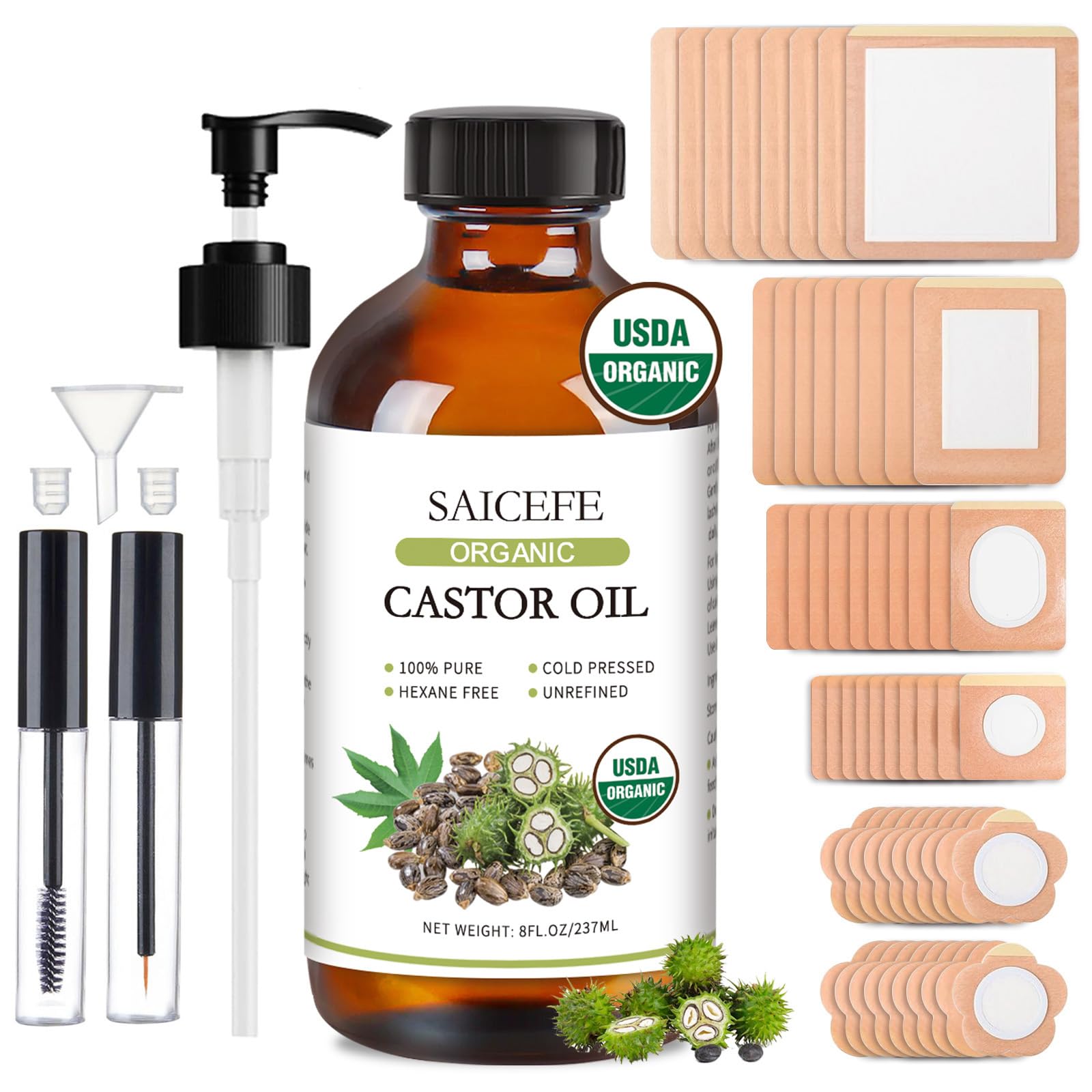 Saicefe castor oil bottle 8oz in amber glass preserves freshness for lasting use.