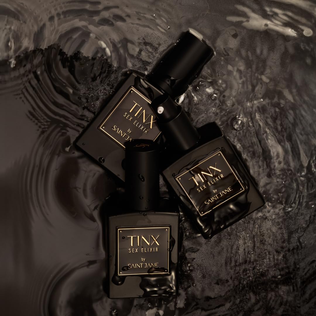 SAINT JANE Tinx Elixir Intimacy Oil label notes fragrance-free, latex-friendly formula