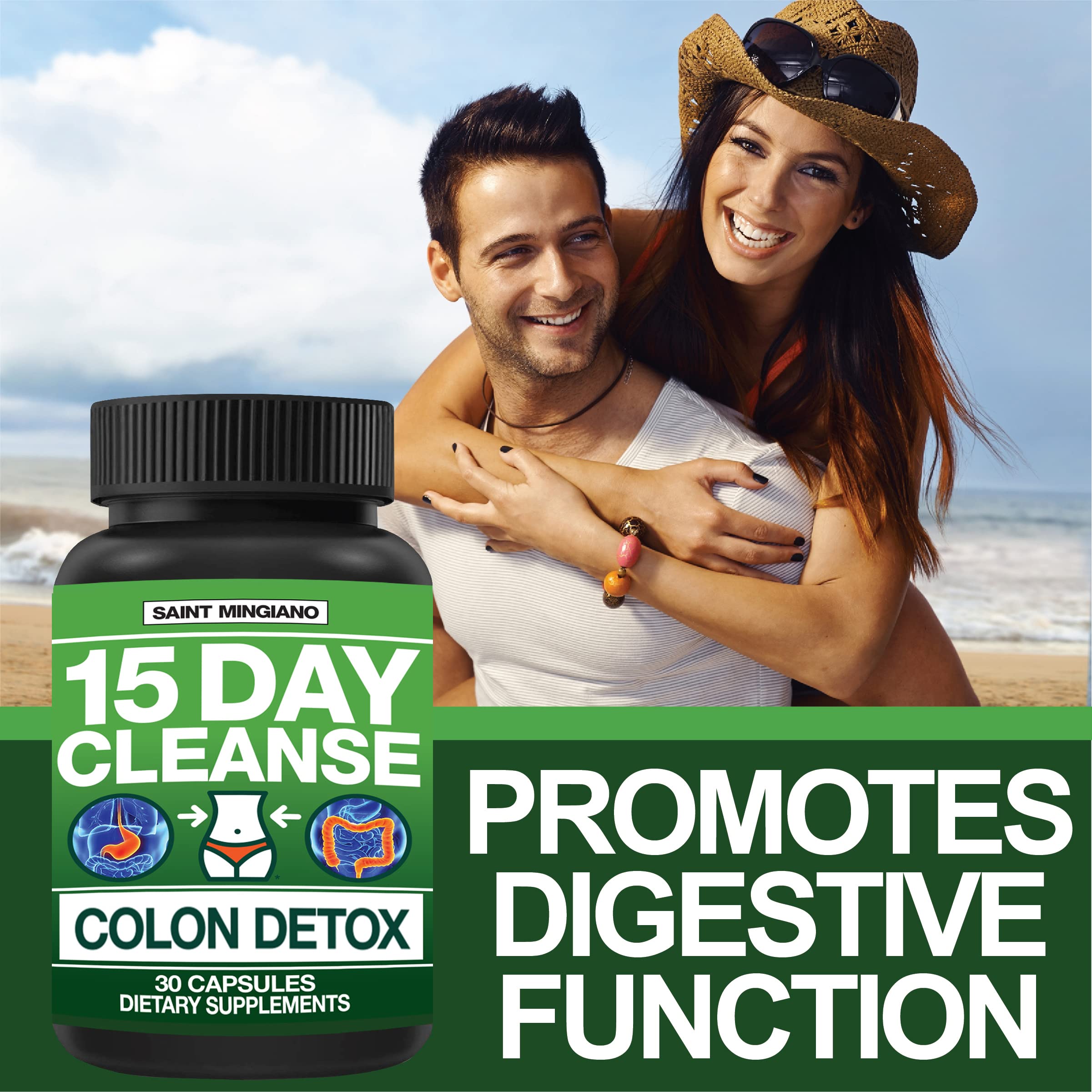 Saint Mingiano colon cleanse capsules showing convenient daily dosage