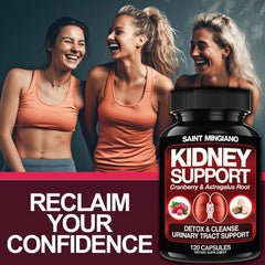 Saint Mingiano Kidney Support capsules close-up highlighting herbal blend.