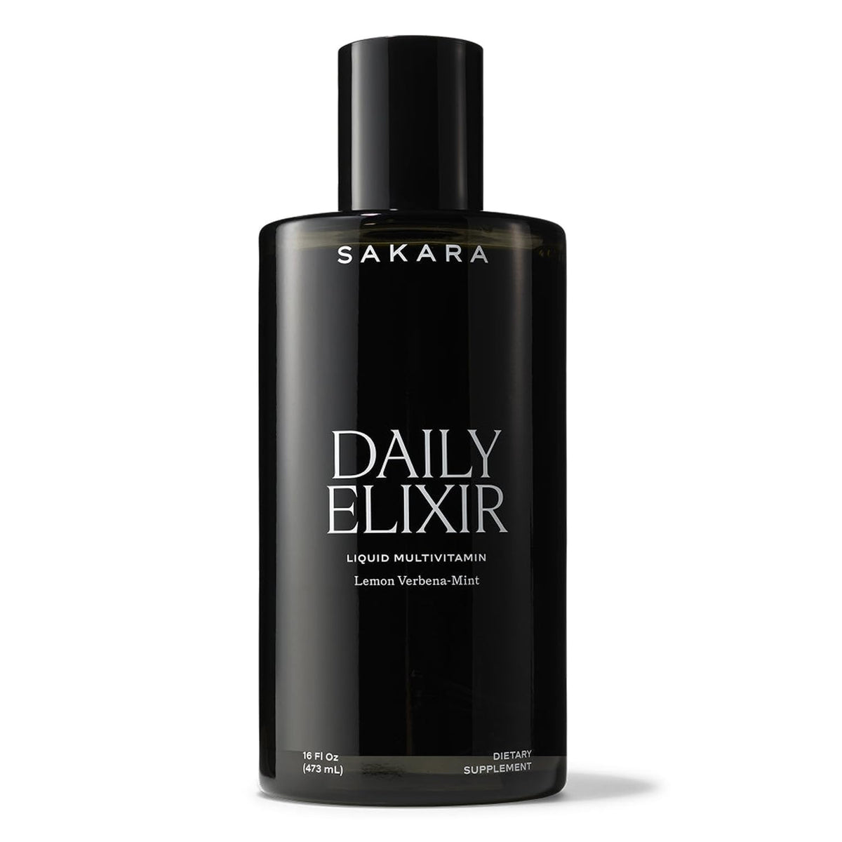 SAKARA Daily Elixir bottle being poured for convenient daily energy.