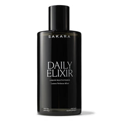 SAKARA Daily Elixir bottle being poured for convenient daily energy.