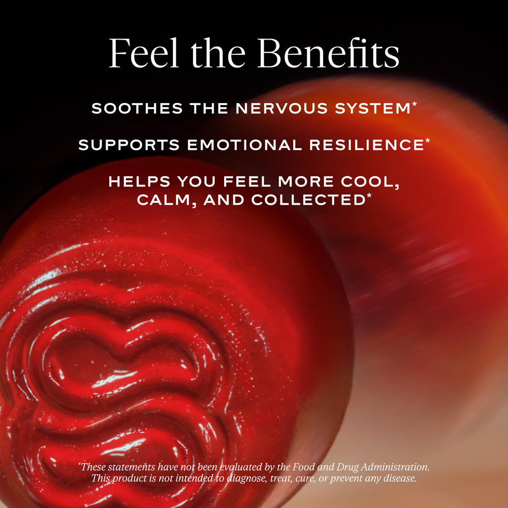 SAKARA Serene State gummies pour closeup suggests easy daily dosing for relaxation.