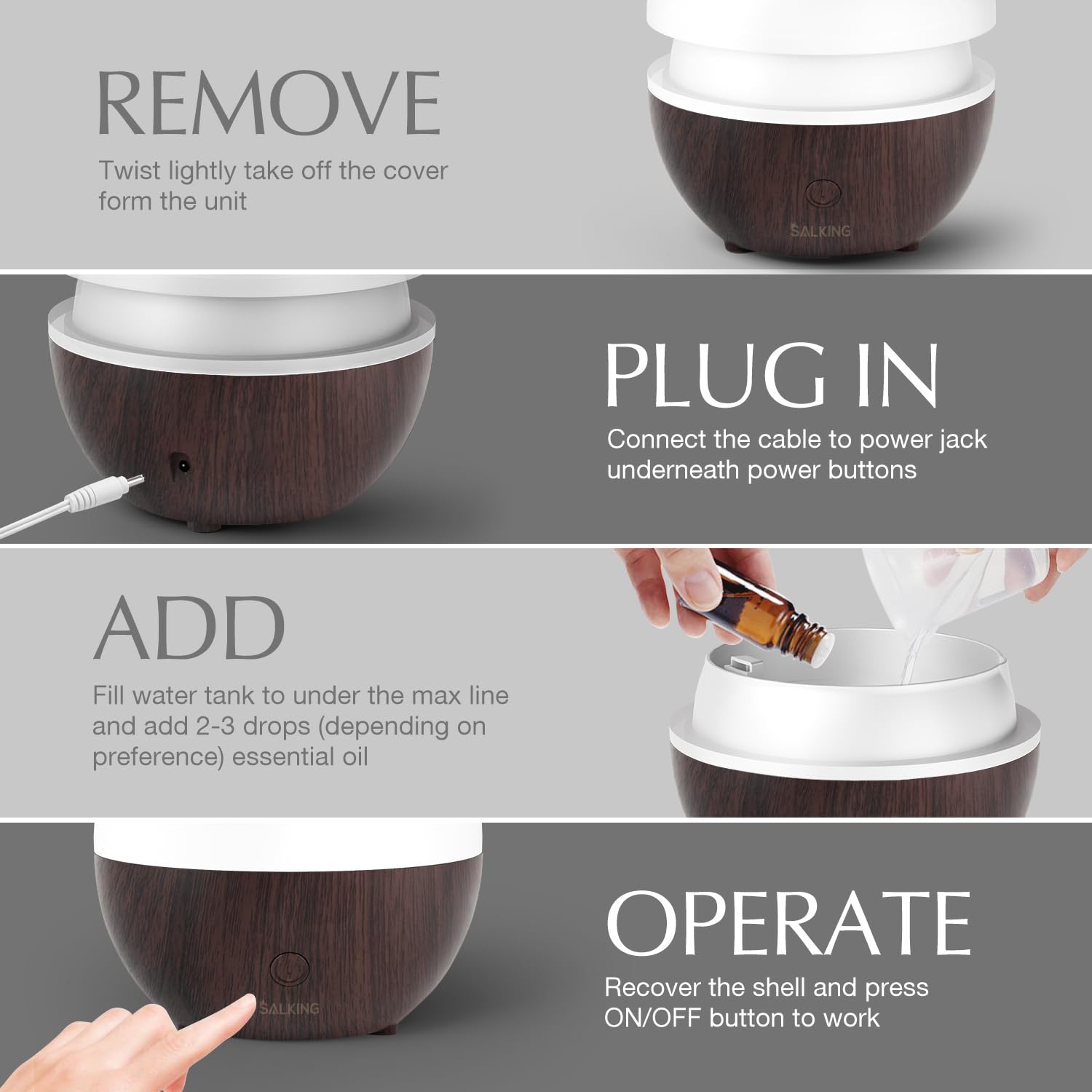 SALKING Quiet Cool Mist Diffuser, BPA-free for quiet nights.