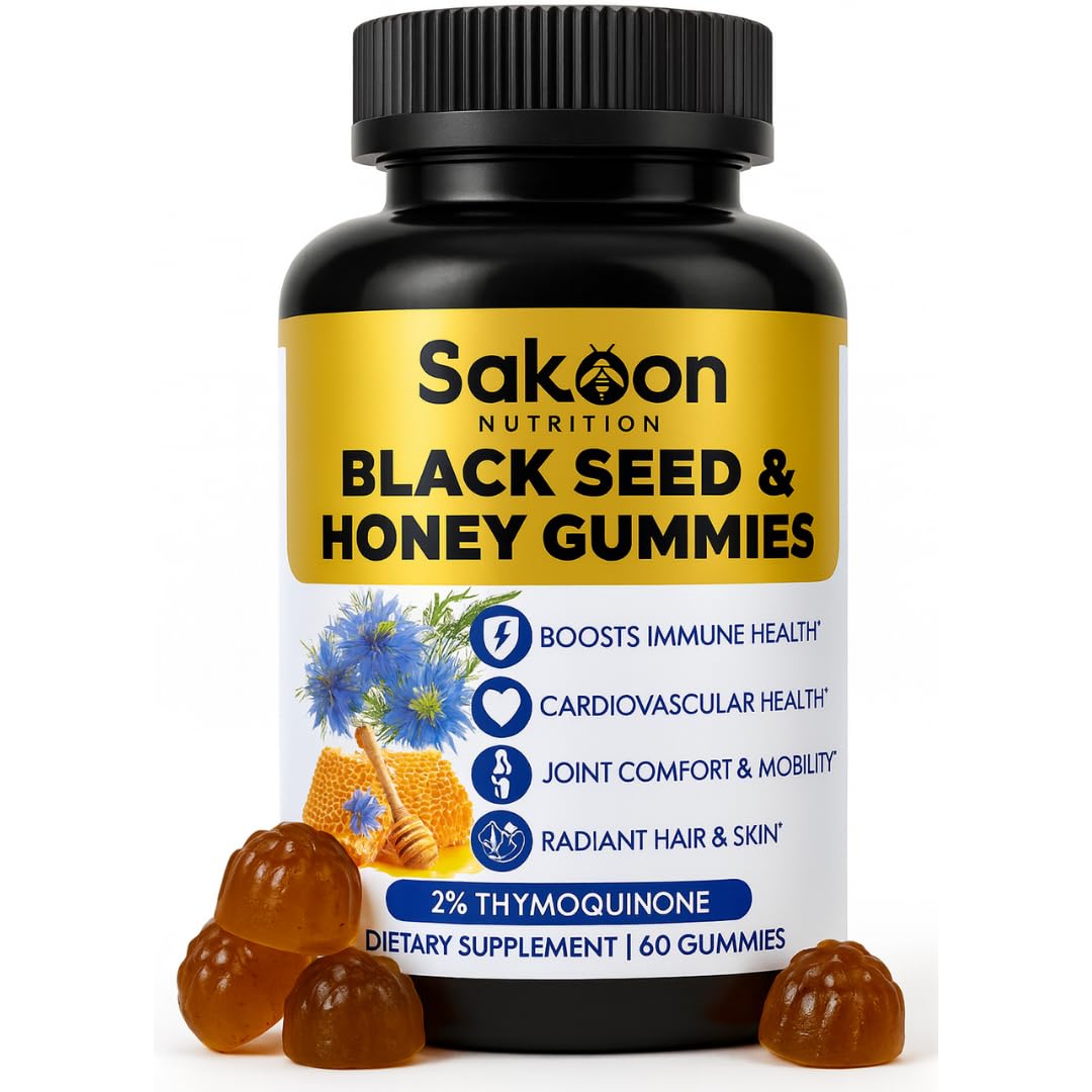 Sakoon Nutrition Black Seed Oil Gummies bottle for convenient daily immune support.