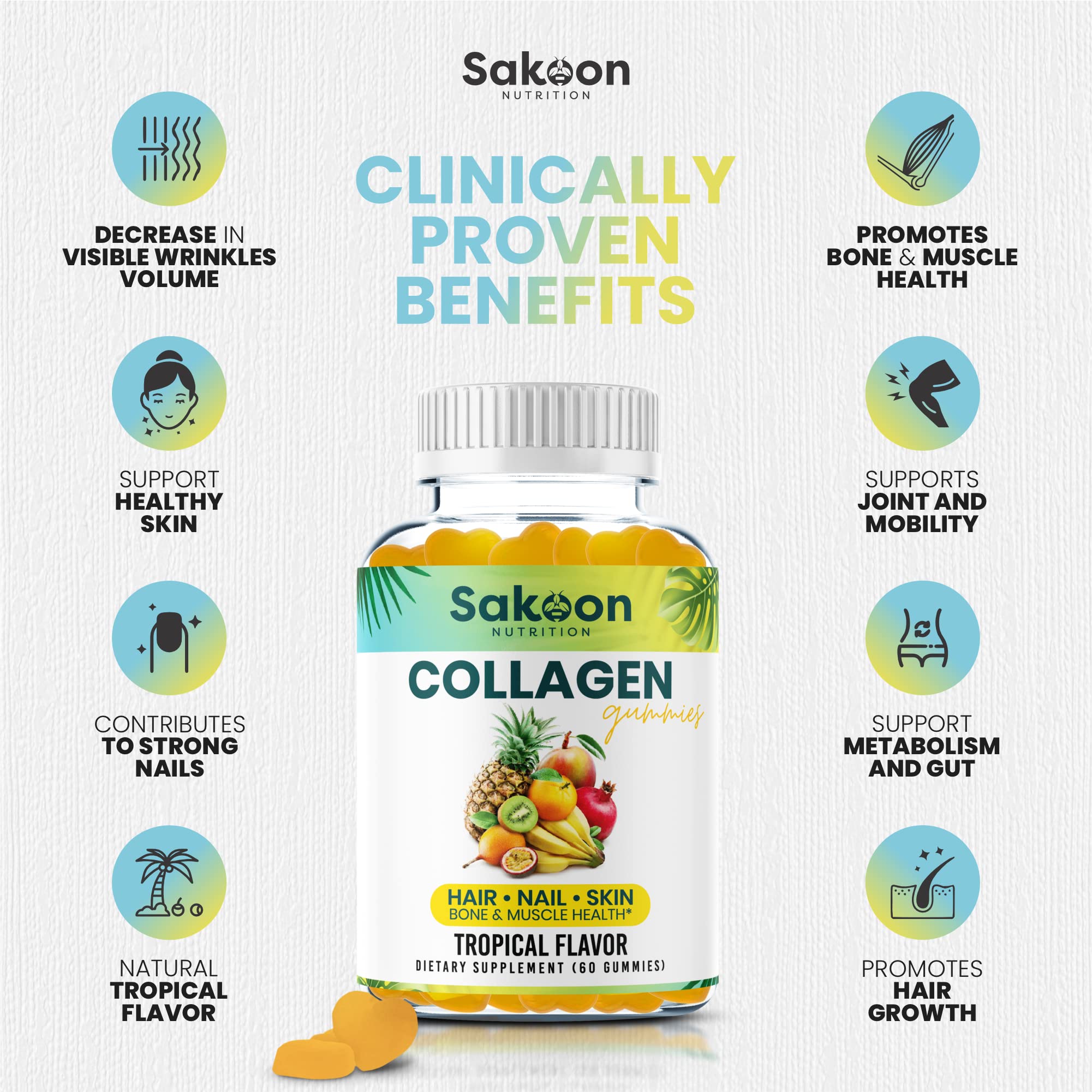 Sakoon Nutrition Collagen Gummies strengthen nails and resilience.