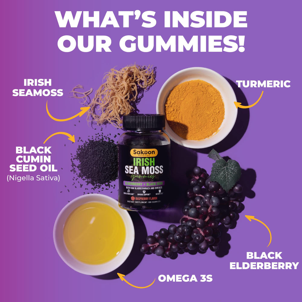 Sakoon Nutrition bottle and packaging image emphasizing high-quality non-GMO gummies