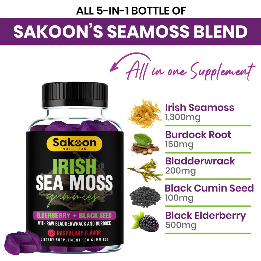 Sakoon Nutrition ingredients chart featuring bladderwrack and sea moss