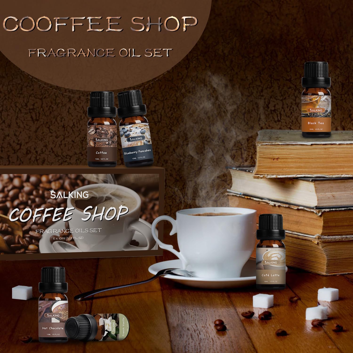 SALKING Coffee Shop Fragrance Oils Set Coffee: long-lasting diffuser and soap scent.