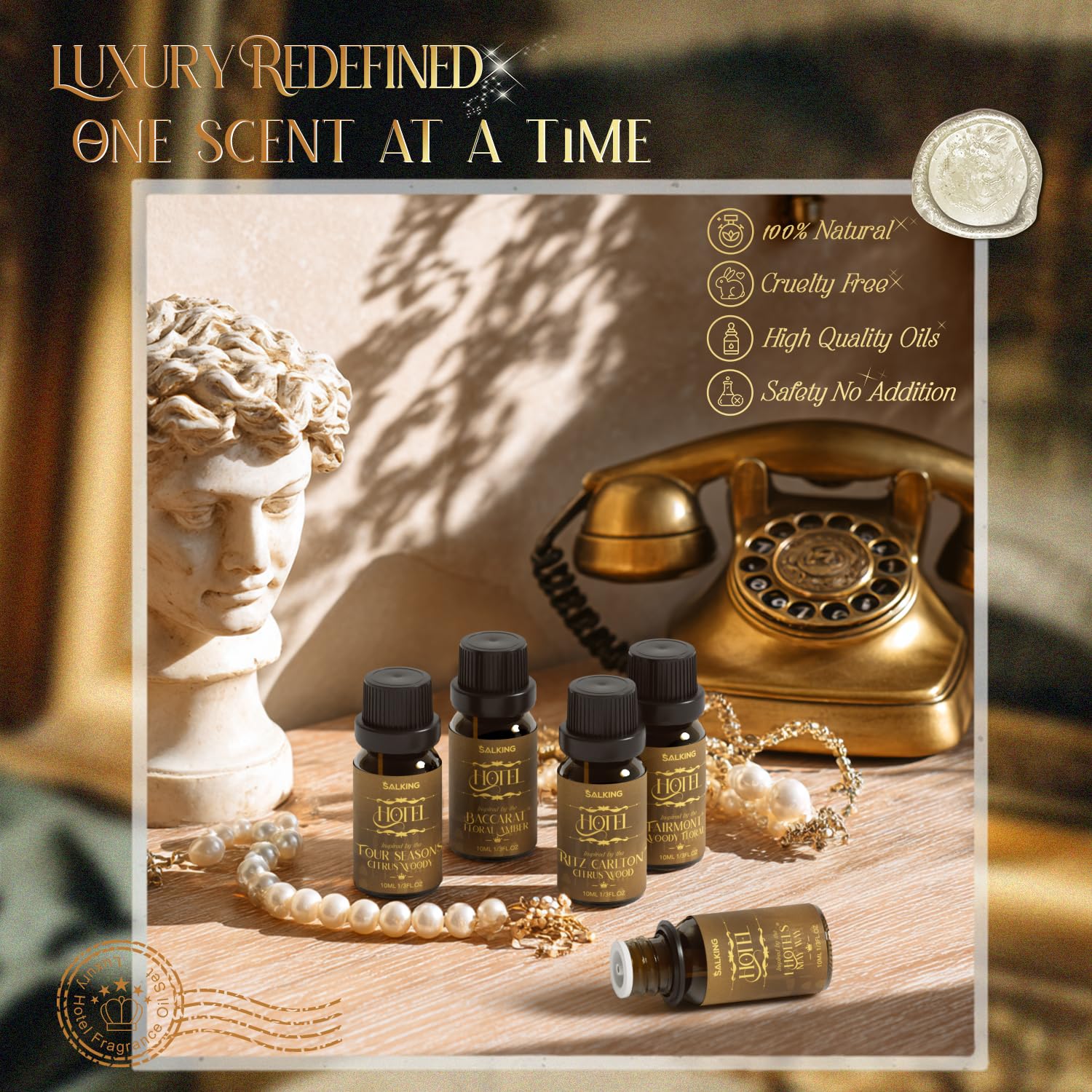 SALKING Hotel Diffuser Oil glass-drops close-up reflects high-quality formulation.