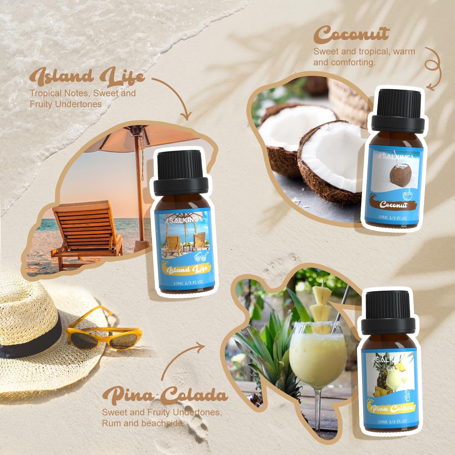 SALKING Coconut fragrance oil bottle for diffuser, brings tropical sweetness to any room.