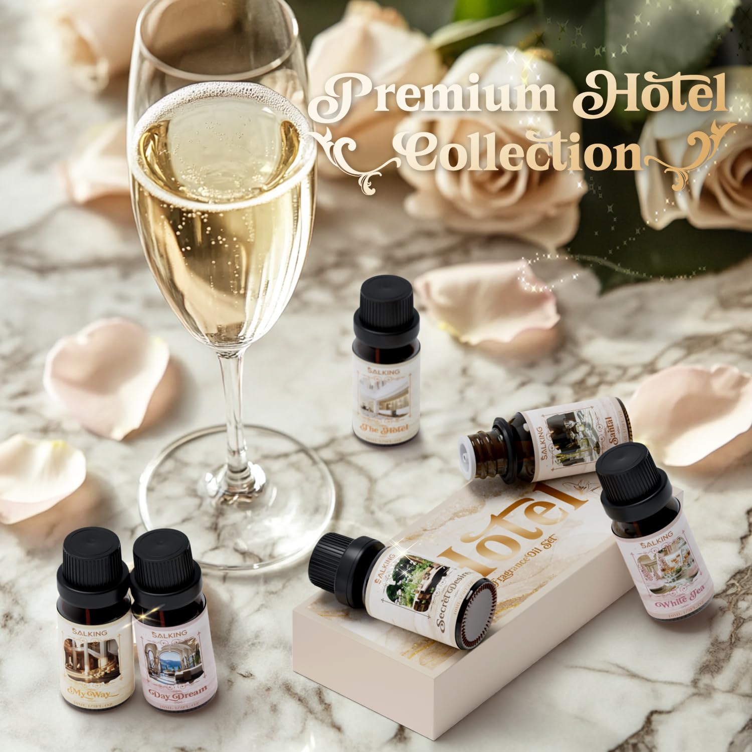 SALKING Dark amber bottles protect oils from light to preserve scent