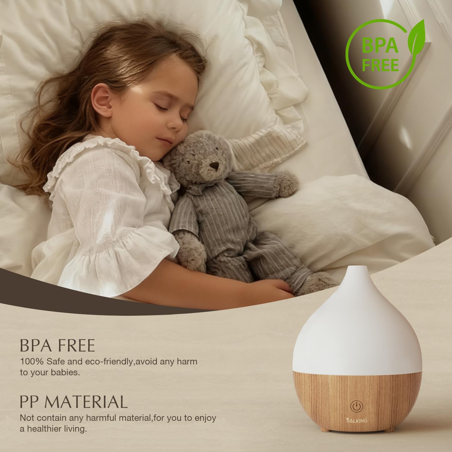 SALKING Diffuser operates quietly, ideal during work, study or sleep.