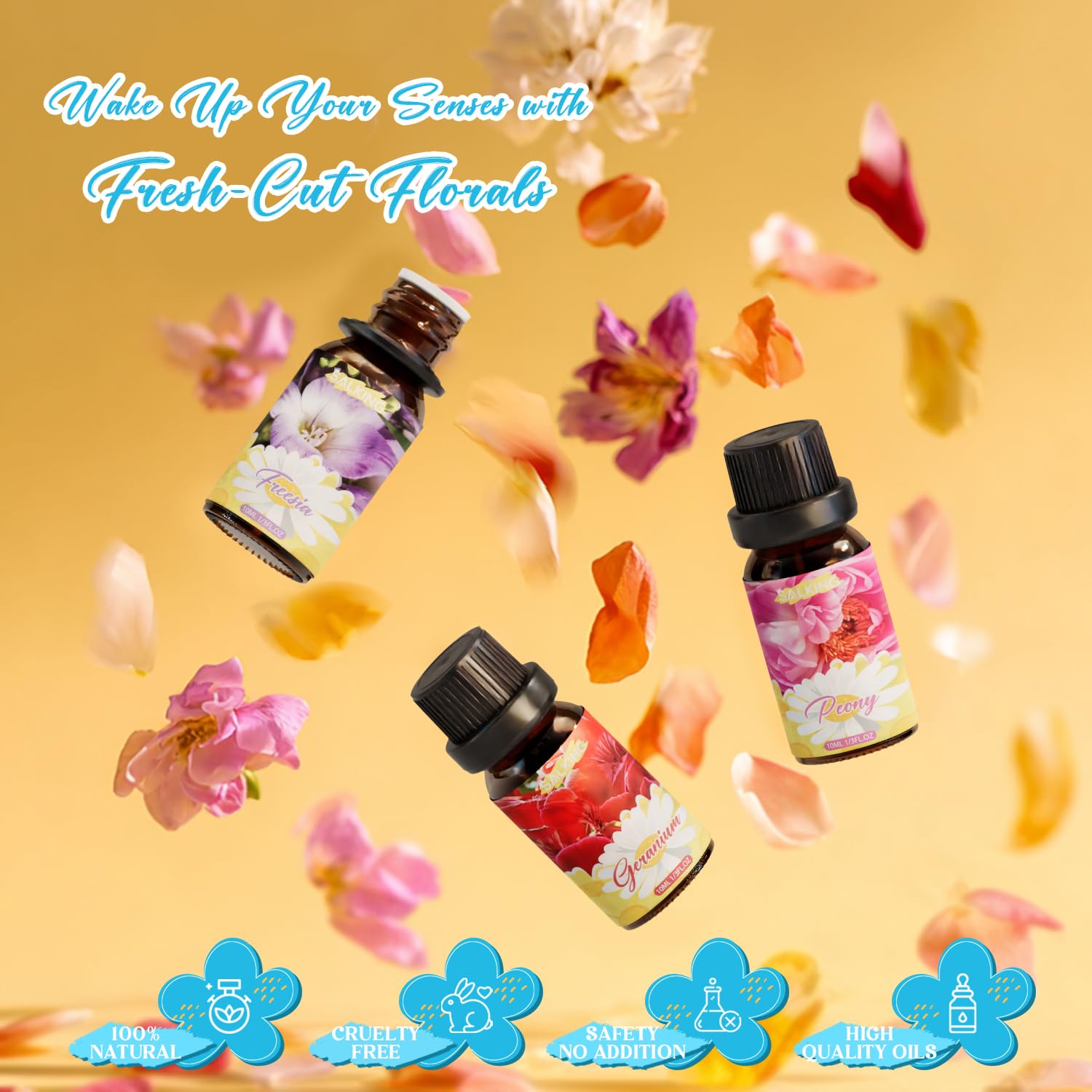 SALKING Geranium essential oil bottle for diffusers, refreshes spaces with a delicate floral-green aroma.