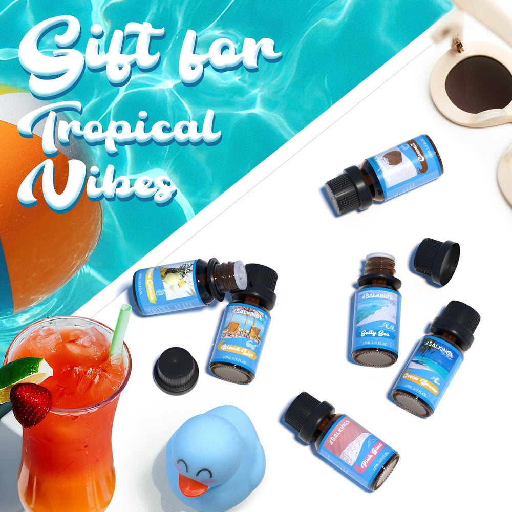 SALKING Island Life fragrance oil bottle for diffuser, captures tropical escape vibes.