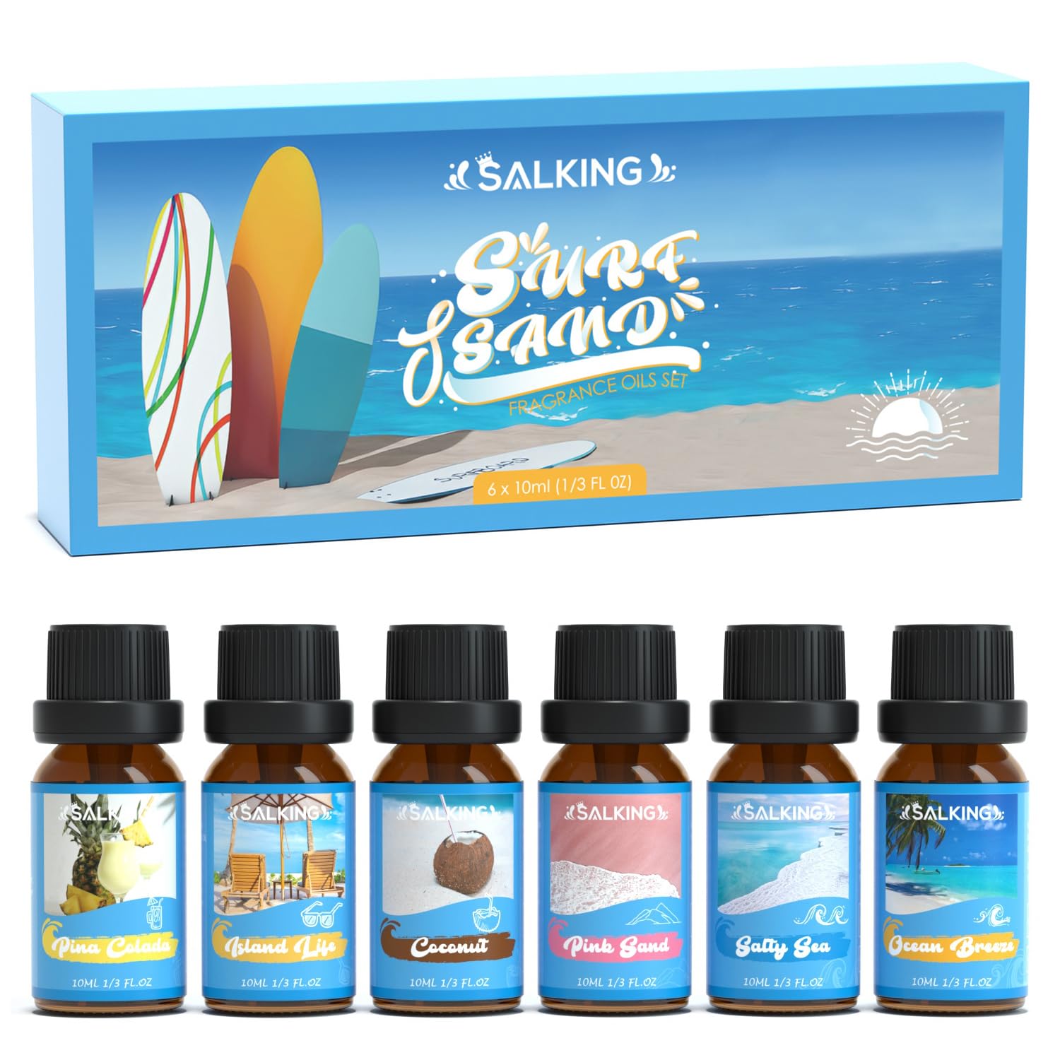 SALKING Ocean Breeze fragrance oil bottle for diffuser, creates a refreshing coastal ambiance.