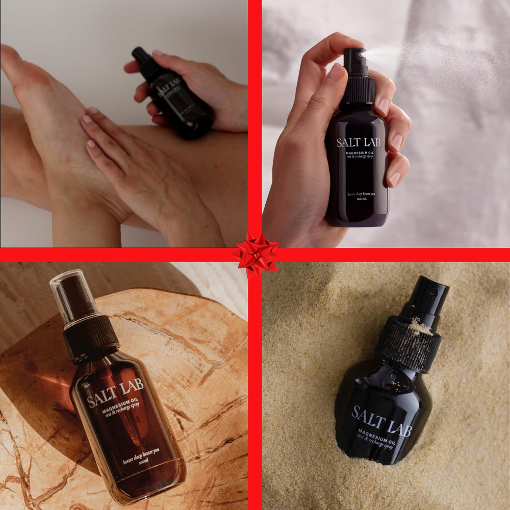 Night-time use of Salt Lab magnesium oil spray for restful evenings.