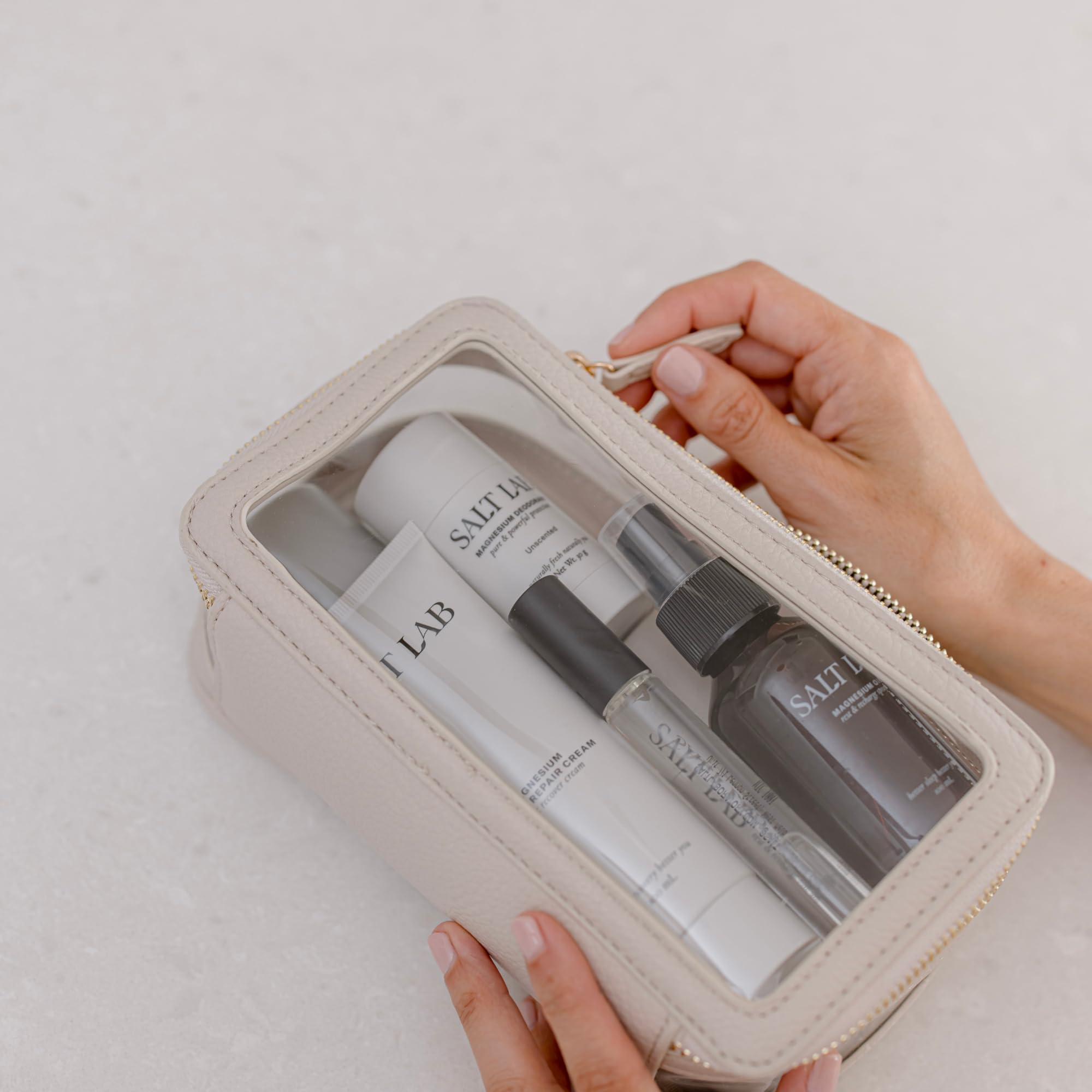 Unscented formula shown on skin suitable for sensitive users.