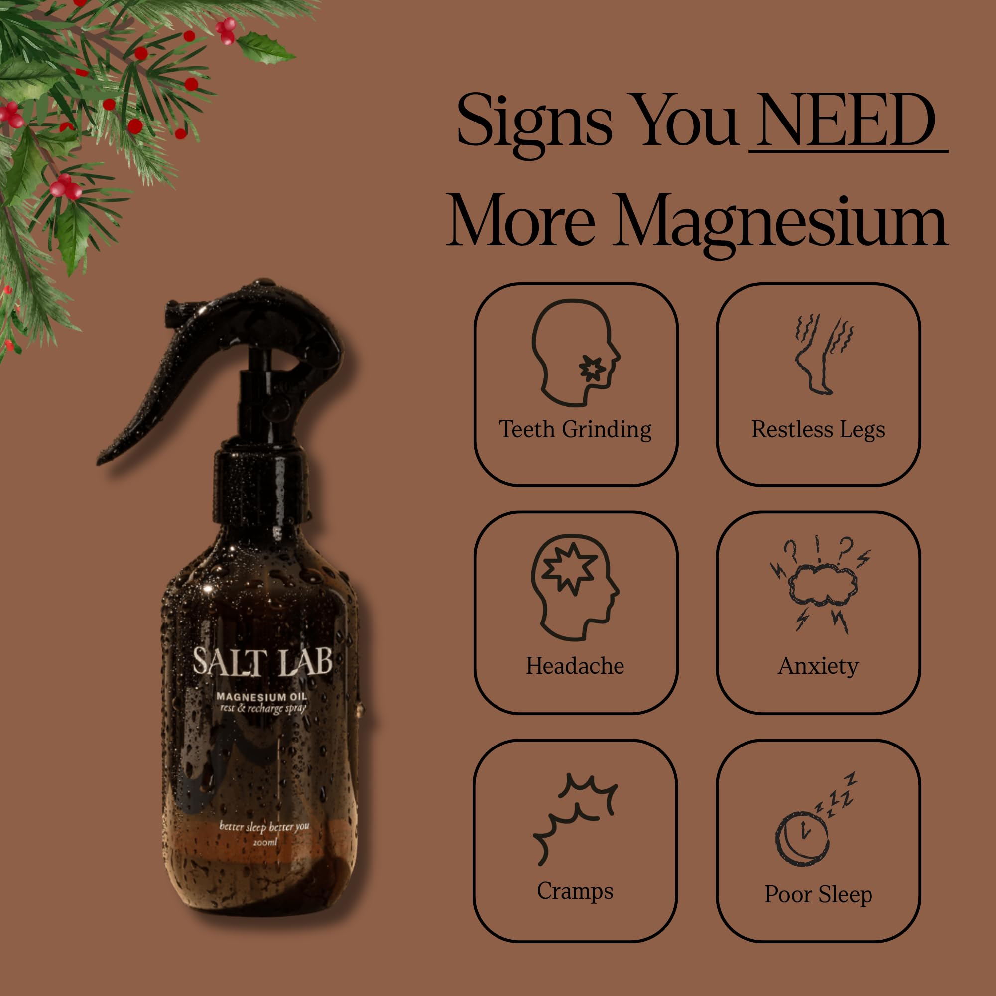 SALT LAB Magnesium Oil Spray pump dispensing smoothly for targeted skin application