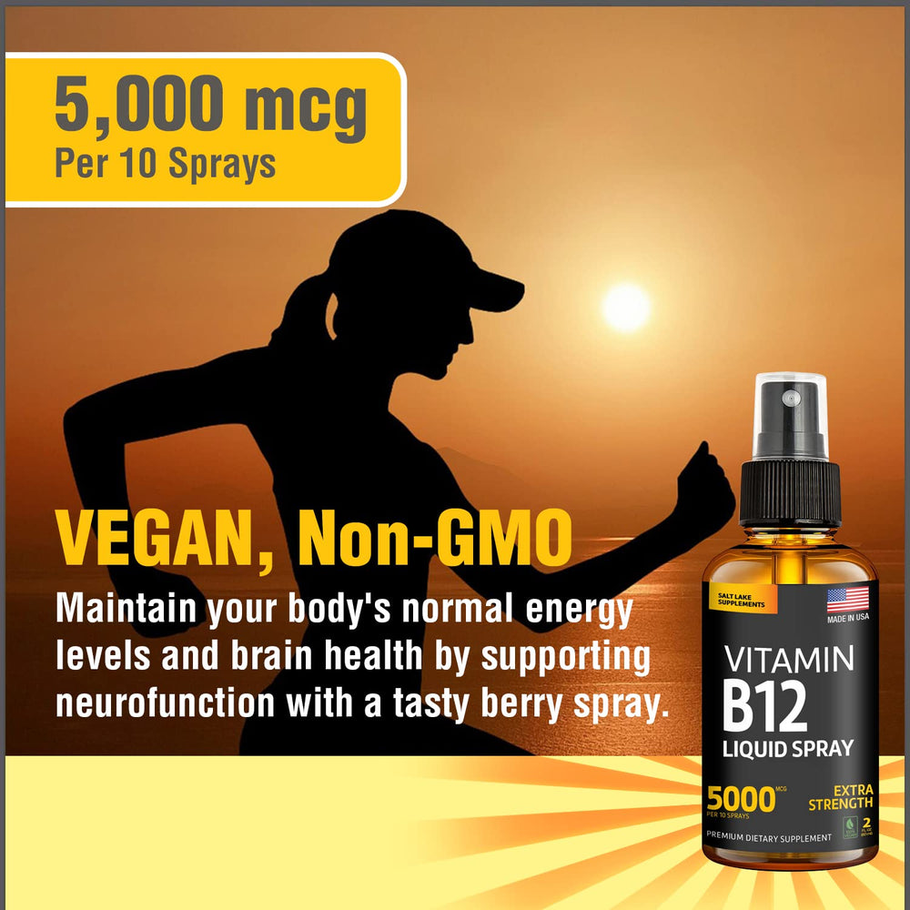 Salt Lake Supplements B12 Sublingual Spray label details vegan and non-GMO formulation.