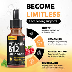 Salt Lake Supplements Raspberry-flavored B12 liquid for fast sublingual uptake.