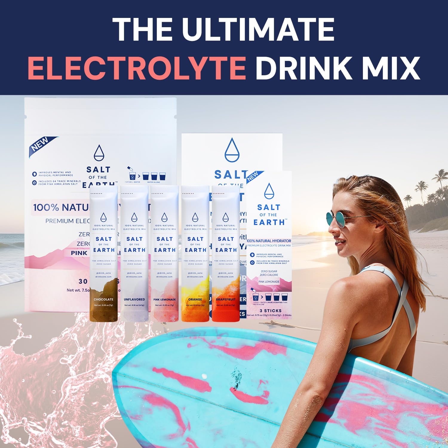 Salt of the Earth hydration at the beach illustrating hot-weather electrolytes.