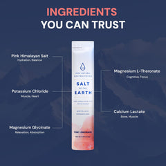 Salt of the Earth pink Himalayan salt mineral blend label highlighting purity.