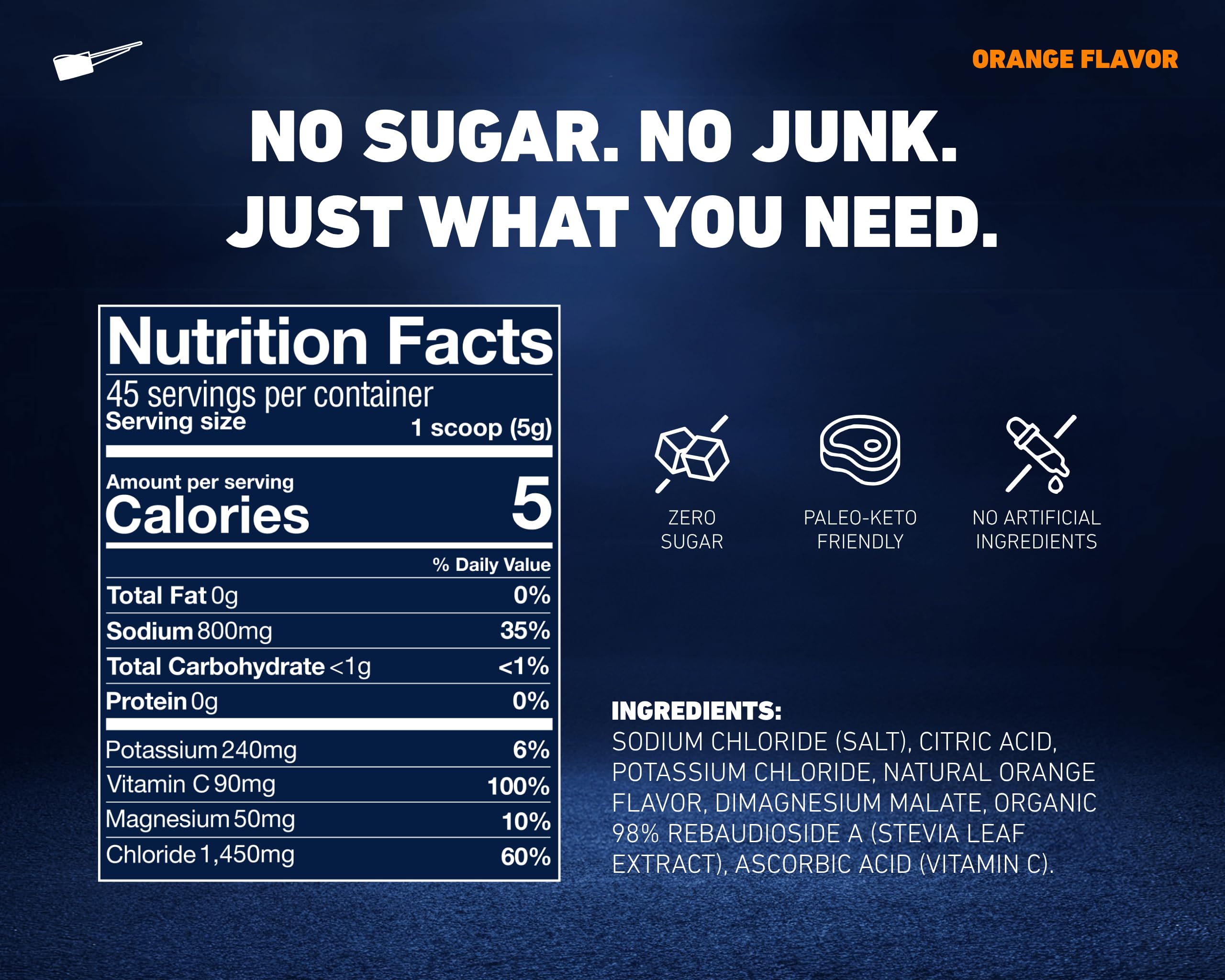 Saltivate high-sodium electrolytes ingredients panel highlights zero sugar and minerals