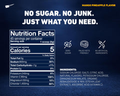 Saltivate high-sodium electrolytes mango pineapple dissolving quickly in a glass with smooth mix