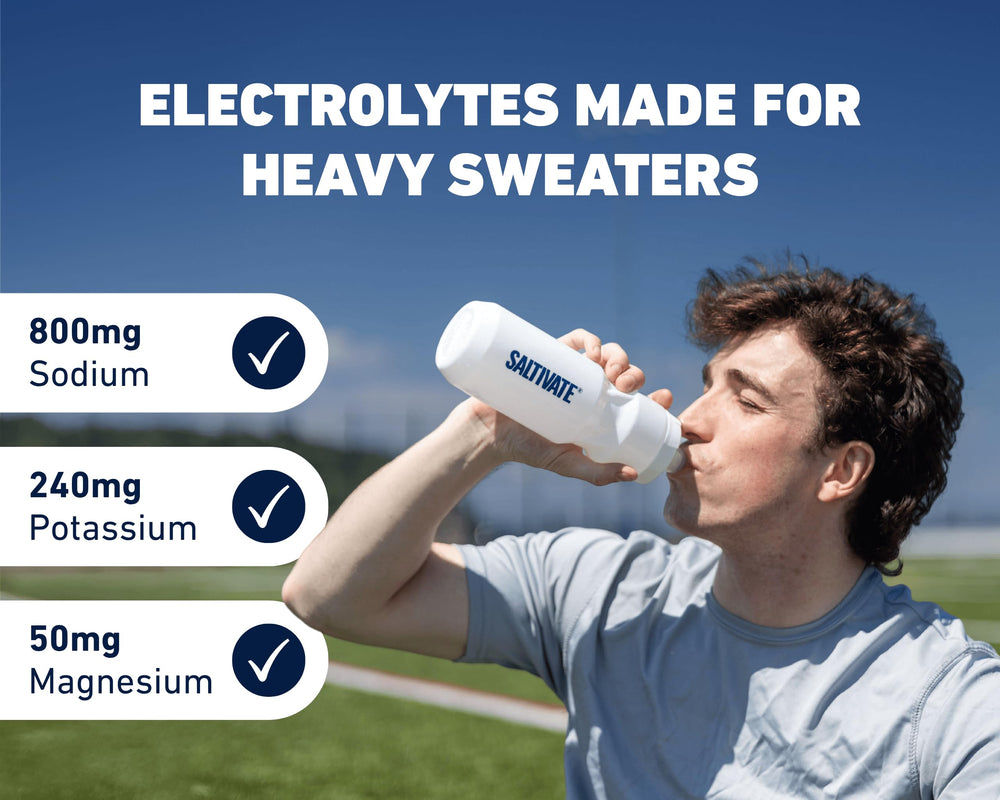 Saltivate electrolytes mango pineapple powder scoop showing convenient dosing for steady rehydration