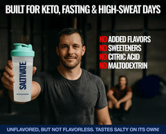 Saltivate Raw Electrolytes label close-up showing no sugar or additives