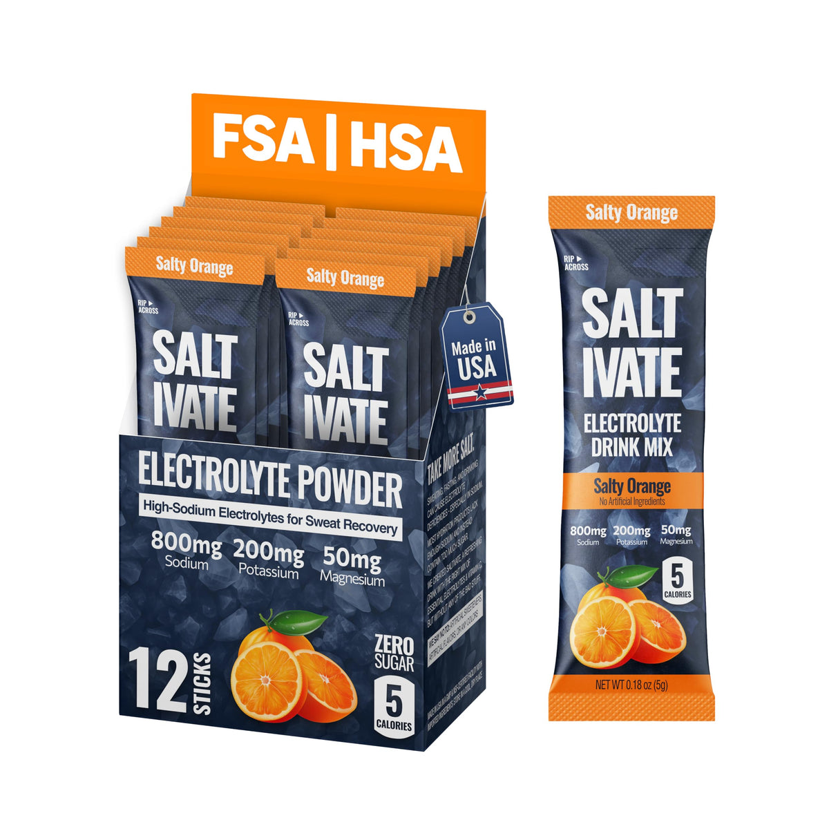 Saltivate Salty Orange electrolyte packets packaging in a gym bag for on-the-go hydration