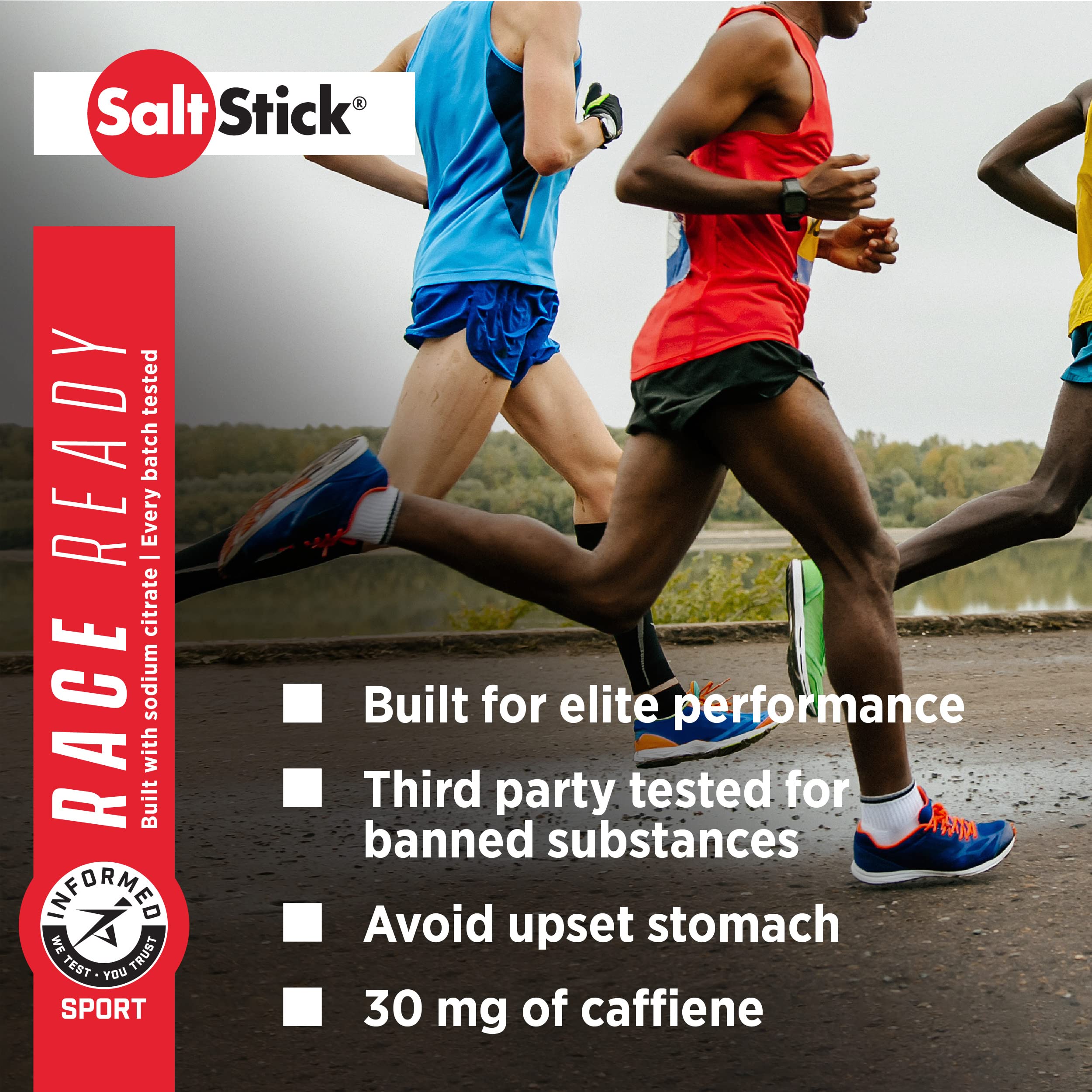 SaltStick caffeine capsules close-up highlighting fast absorption for workouts.