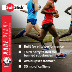 SaltStick caffeine capsules close-up highlighting fast absorption for workouts.