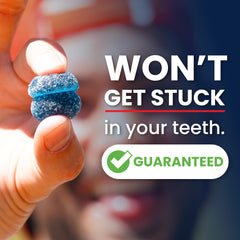 SaltStick Energy Gummies Sour Blue Raz closeup highlighting tangy flavor for pre-workout fueling.