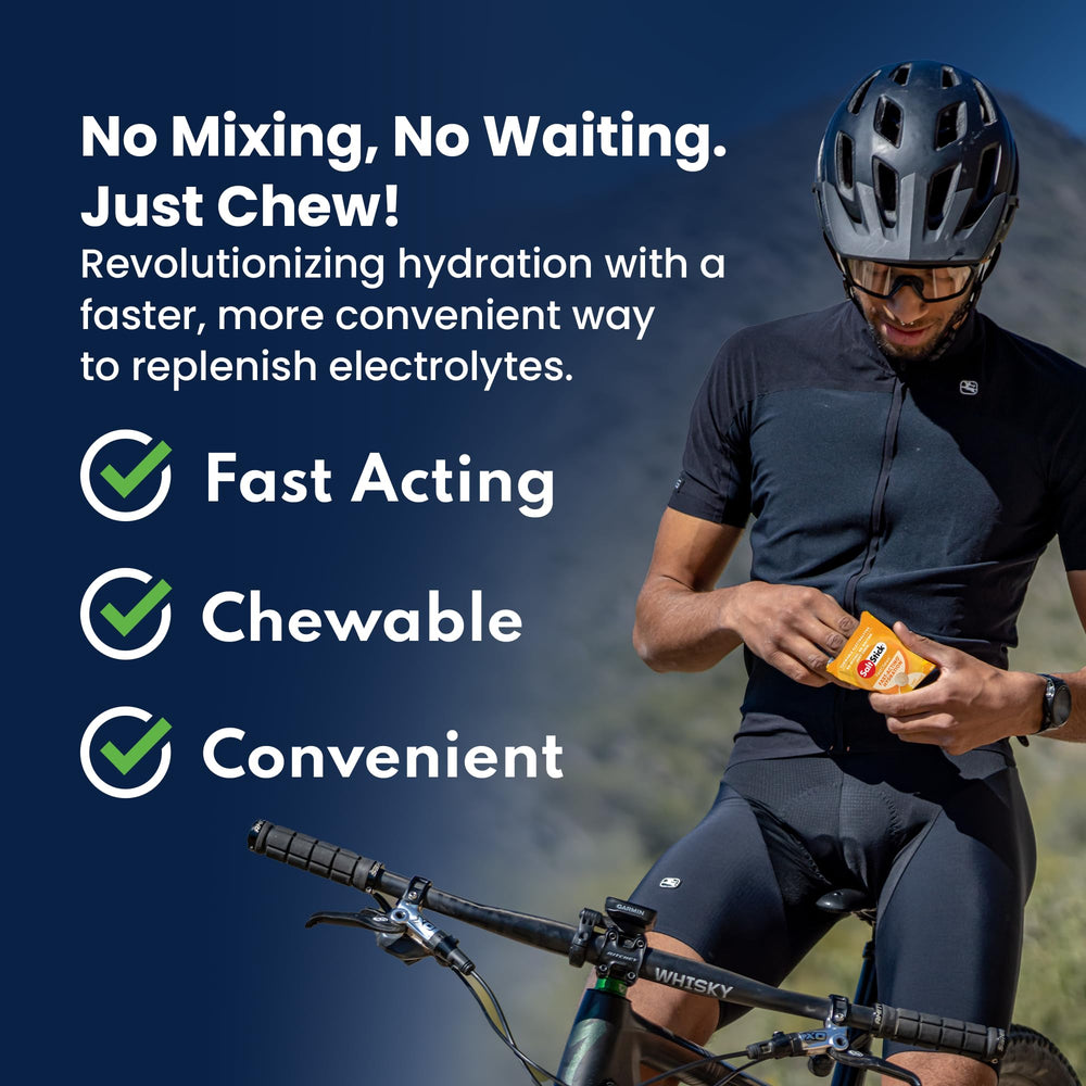 SaltStick FastChews Citrus Burst dissolving to support rapid electrolyte uptake during training.
