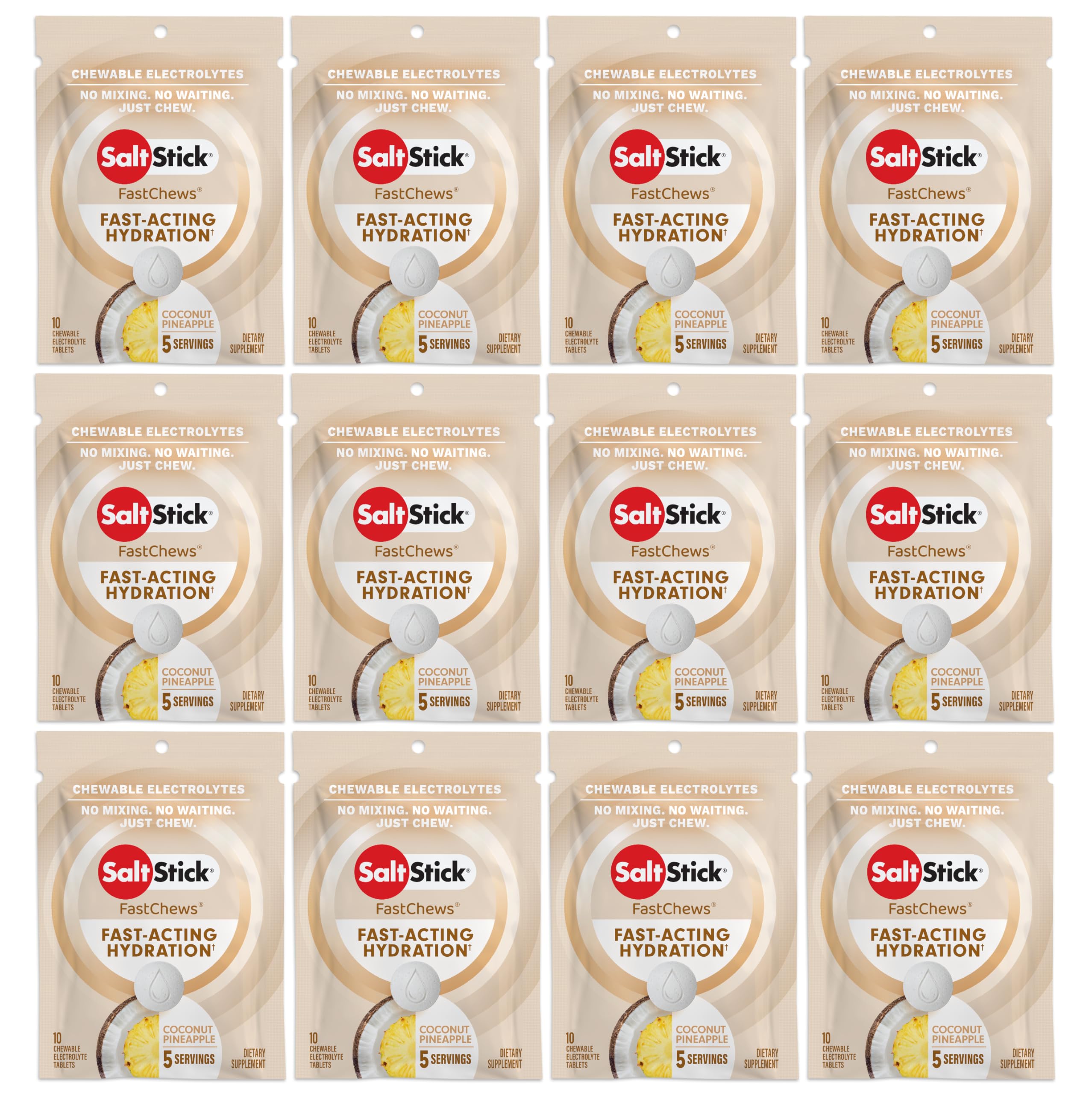 SaltStick Electrolyte FastChews Coconut Pineapple bottle for quick hydration.